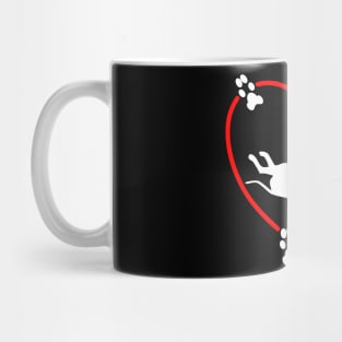 Roaching White Greyhound Red Love Heart Paw Prints Mug